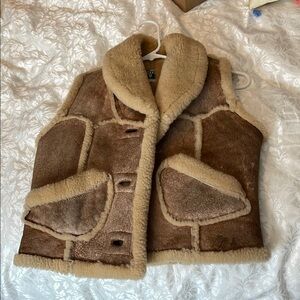 Brown Shearling Vest with Cream Accents